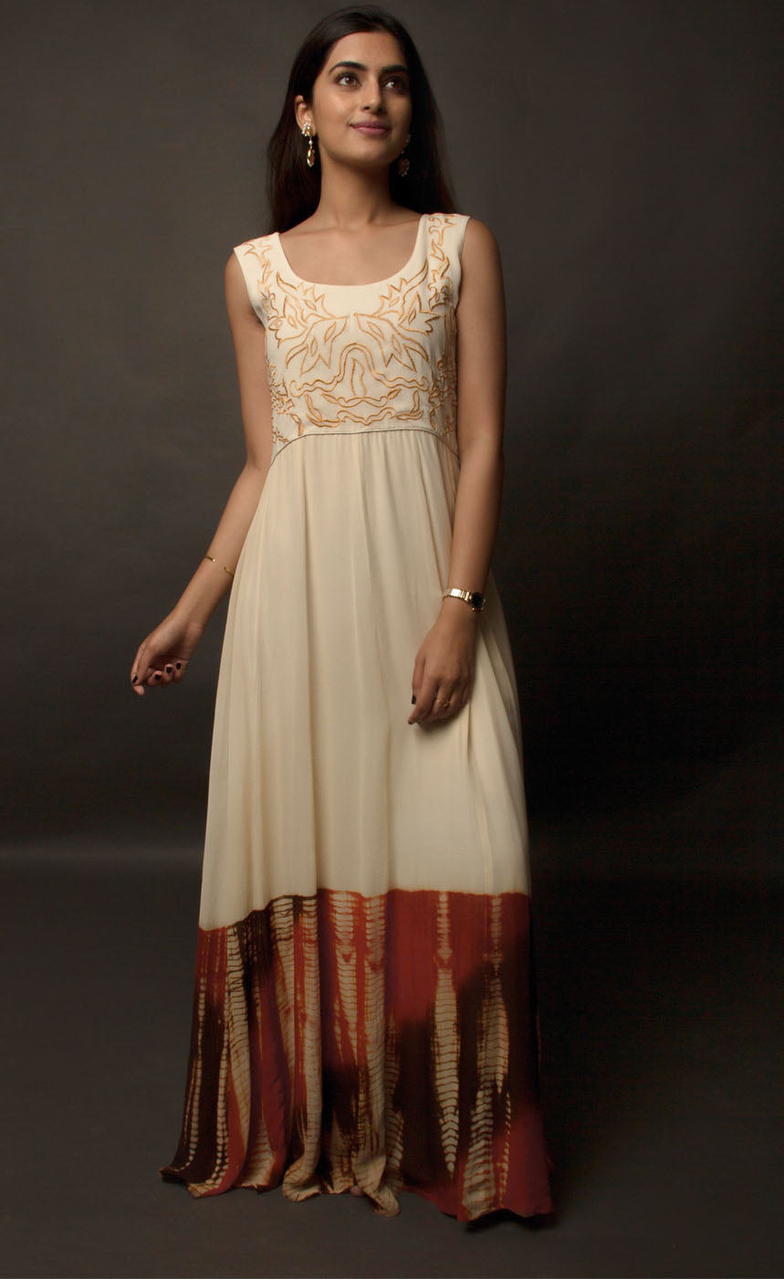 Ivory Tie & Dye Panelled Long Dress - Jasmine Bains