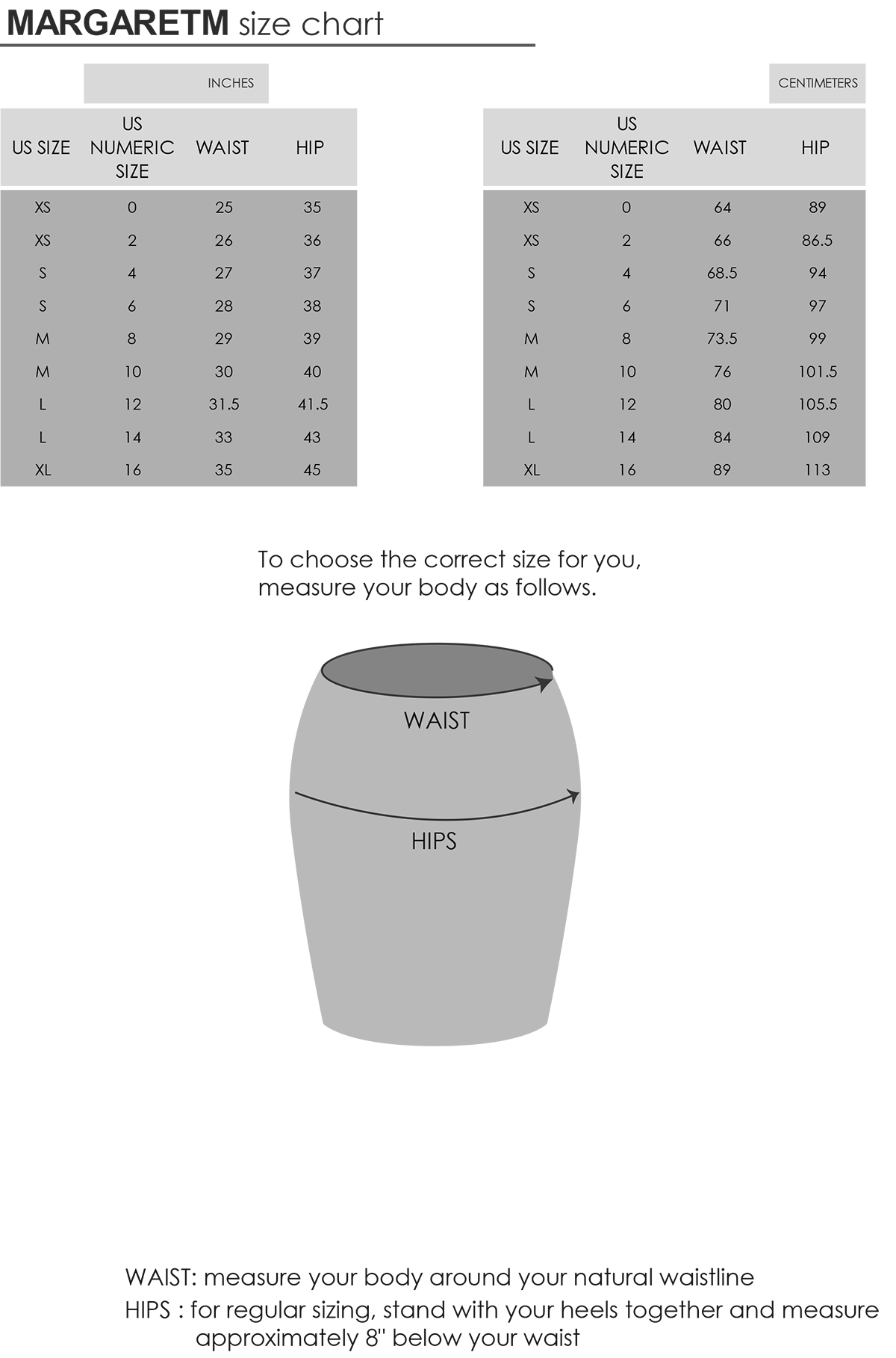 Hot Topic Skirt Size Chart