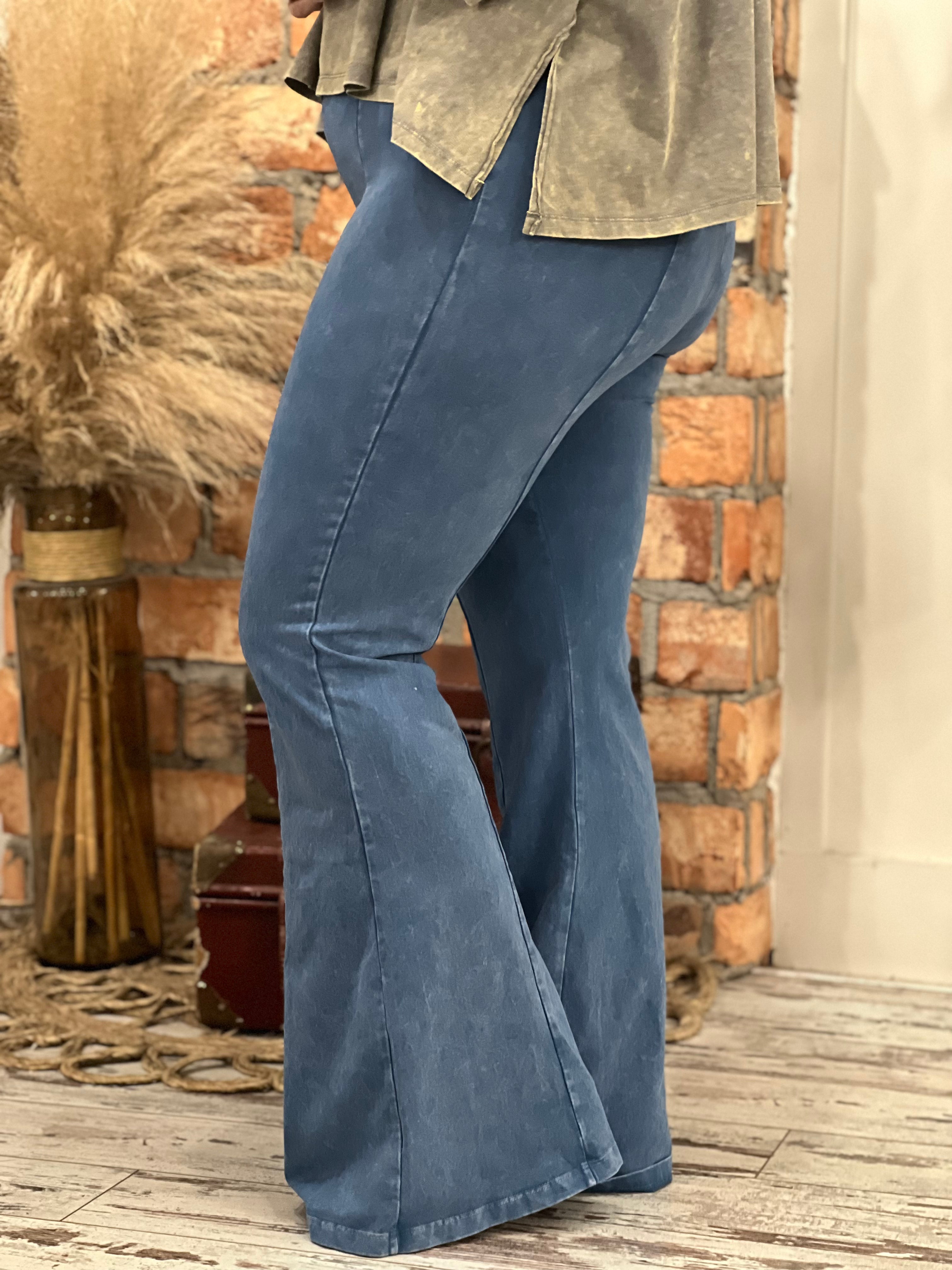 Washed Bell Bottom Front Seam Flare Pants in Dark Blue - The Rustic Rack  Boutique