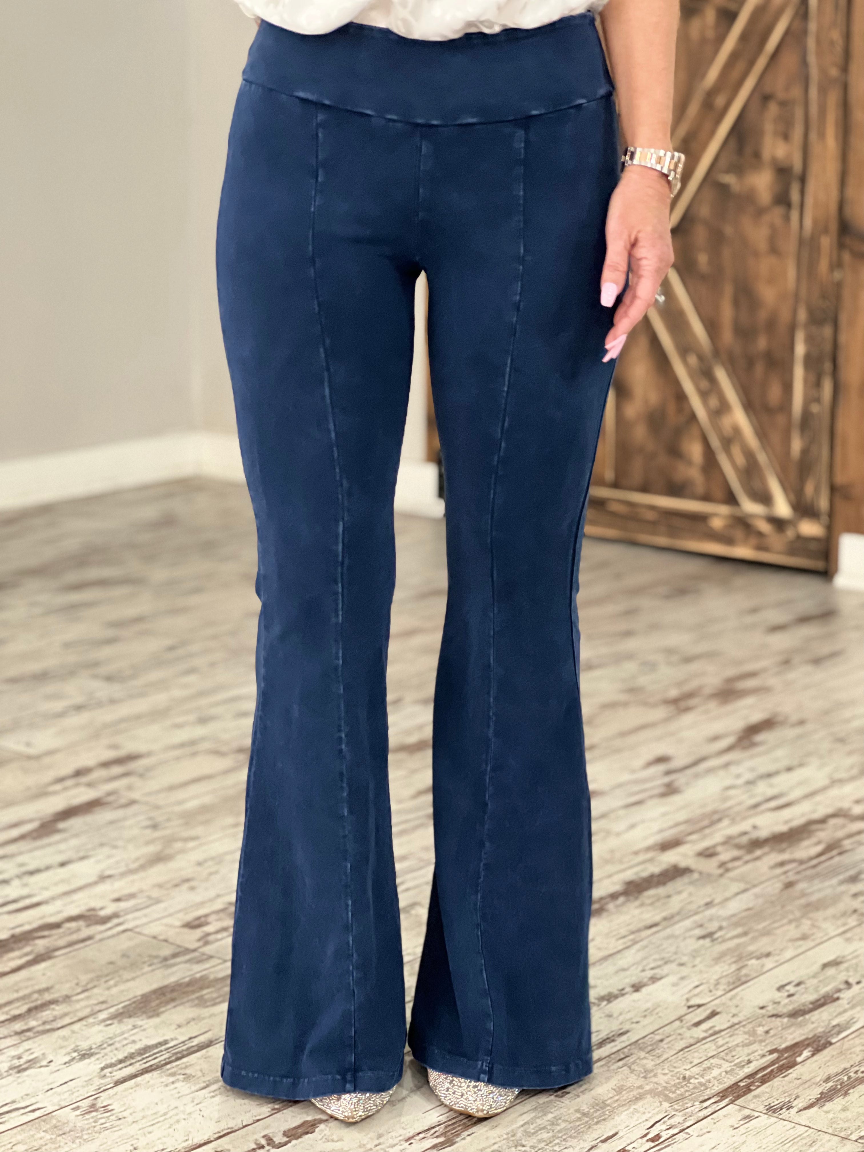 Washed Bell Bottom Front Seam Flare Pants in Black - The Rustic Rack  Boutique