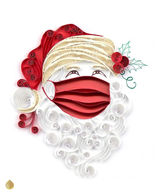 Image of a quilled Santa Claus with a red mask.