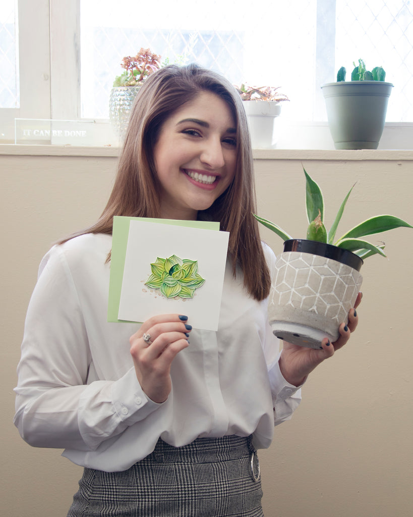 Woman holding a Quilled Succulent Plant Greeting Card