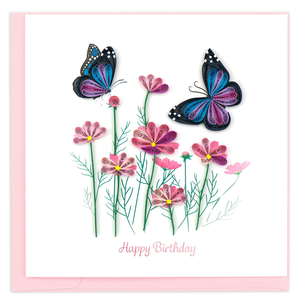 Handcrafted Birthday Flowers & Butterflies Greeting Card | Quilling Card¨