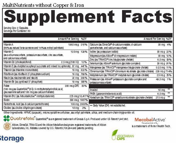 MultiNutrients without Copper & Iron Supplement Facts