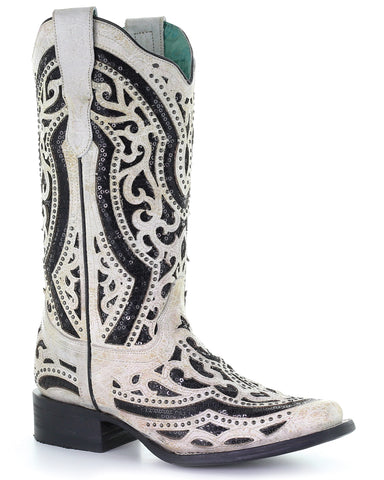white sequin cowboy boots
