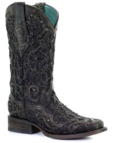 Women's Glitter Inlay Square-Toe Boots – Skip's Western Outfitters