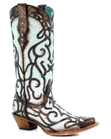 corral women's glitter inlay and crystals western boots