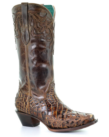 Women's Floral Tooled Alligator Boots 