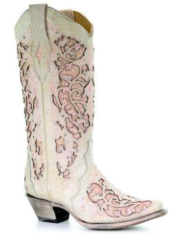 pink and white cowboy boots