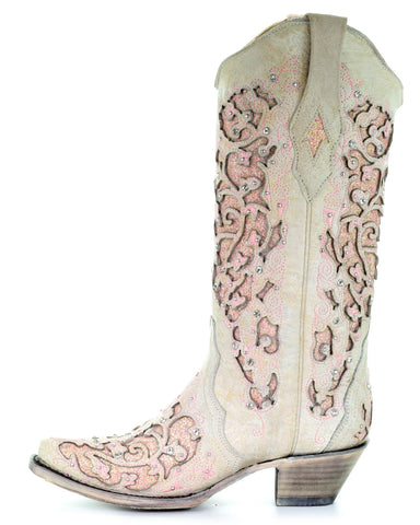 pink and white cowboy boots