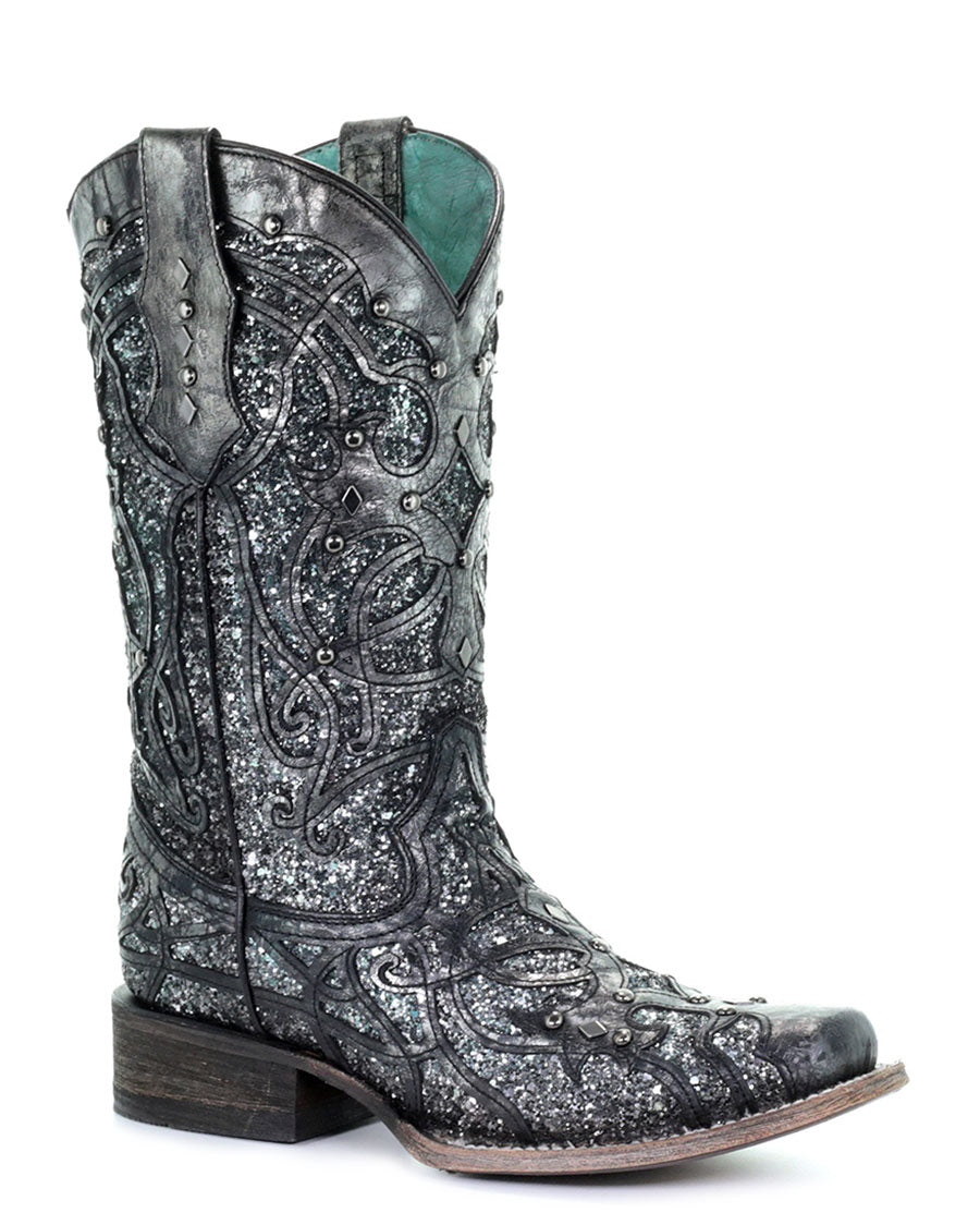 Women's Glitter Inlay Square-Toe Boots – Skip's Western Outfitters