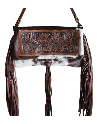 cowhide fringe crossbody purse