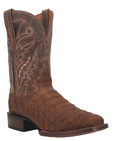 Men Print Jumbo Python Cognac Square Toe Western Boots