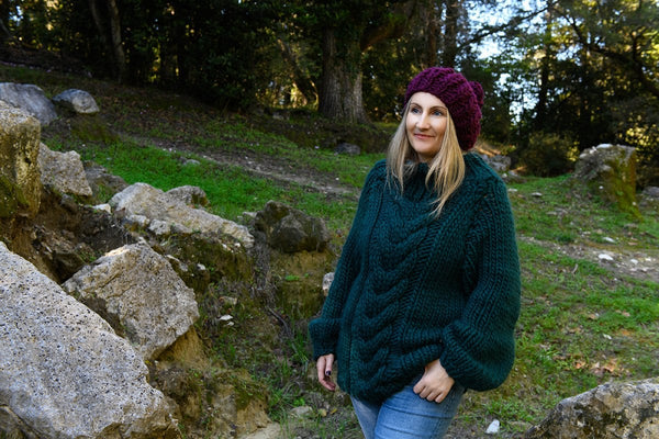 Green Chunky Cable Knitted Sweater