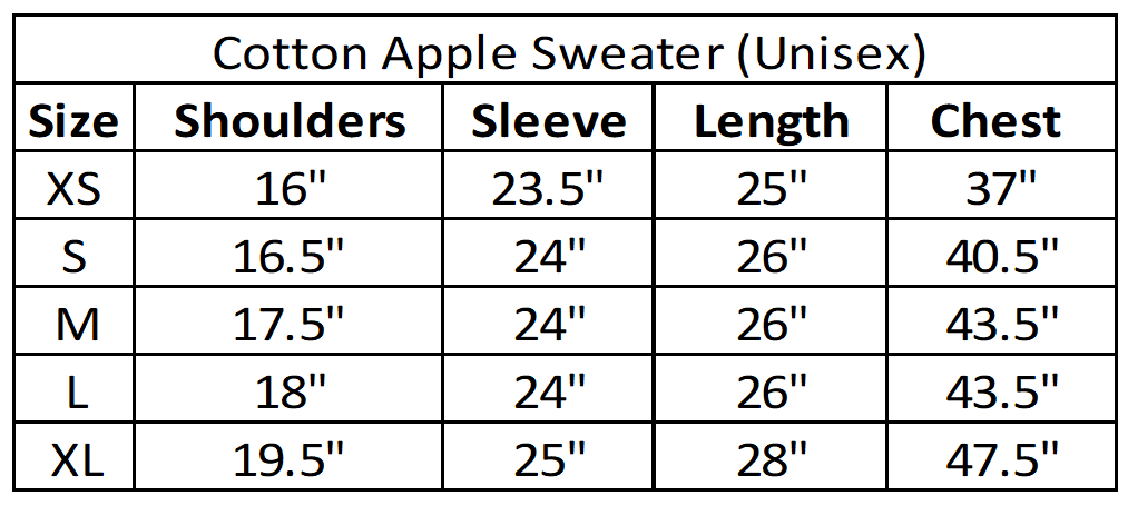 Apple Size Chart