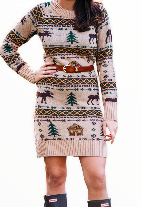 Cozy Cabin Moose Sweater Dress