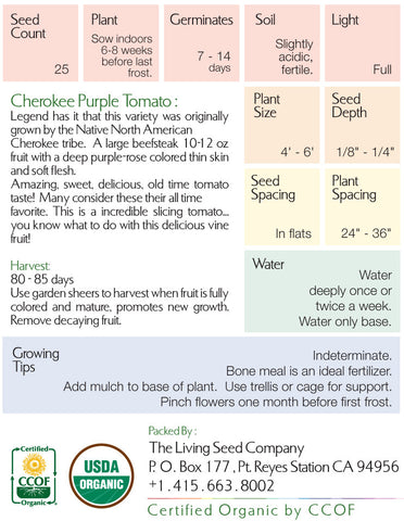 Organic Cherokee Purple Tomato Seed Packet