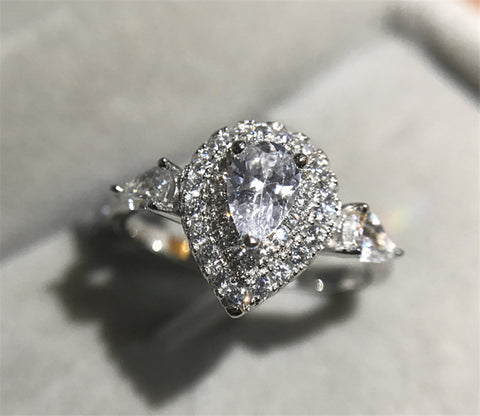 Crystal Pear Halo Ring