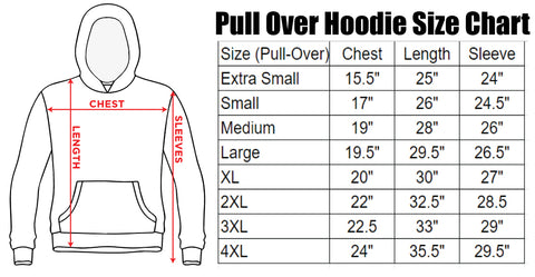 Pull Over Hoodie Size Chart