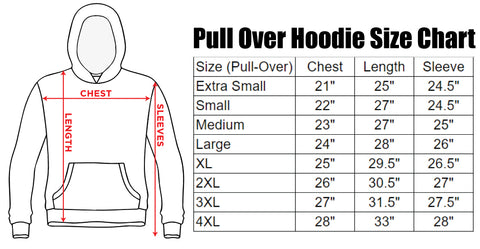 Pull Over Hoodie Size Chart