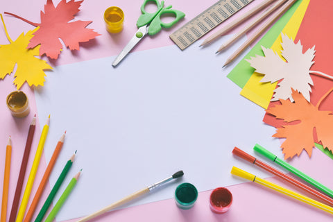 Fall crafts for kids with pencils paint ruler scissors.