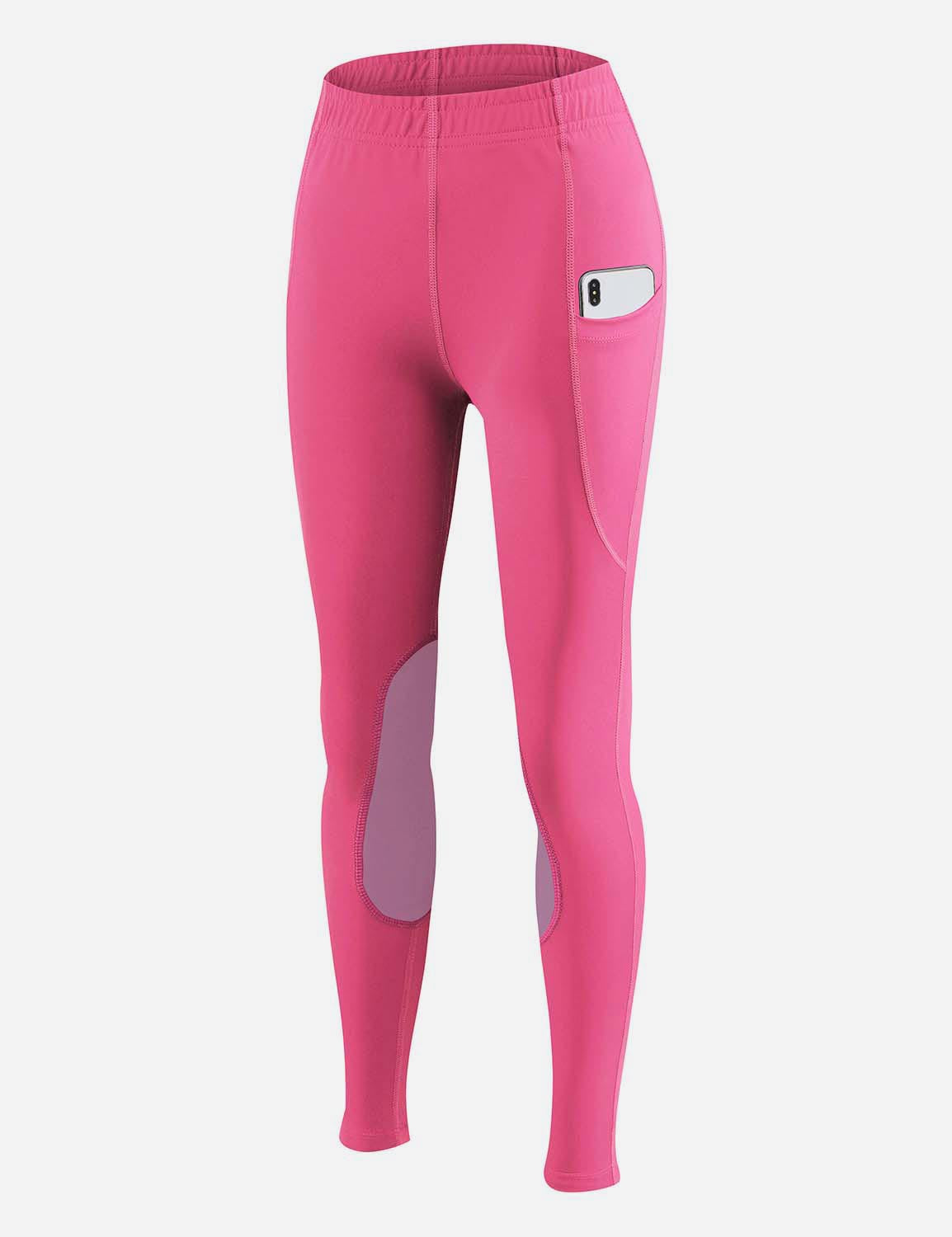 Baleaf Kid's UPF 50+ Pocketed Equestrian Riding Tights aab181 Hot Pink Front