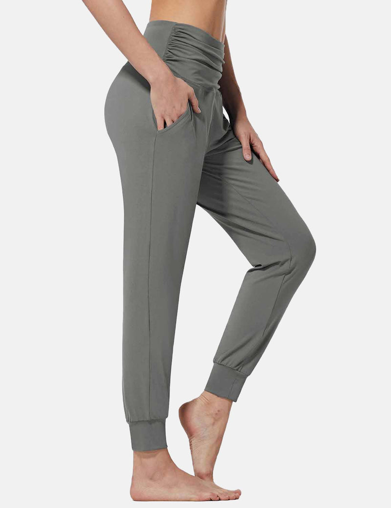 Baleaf Womens High Rise Pleats Tapered Yoga Joggers w Pockets