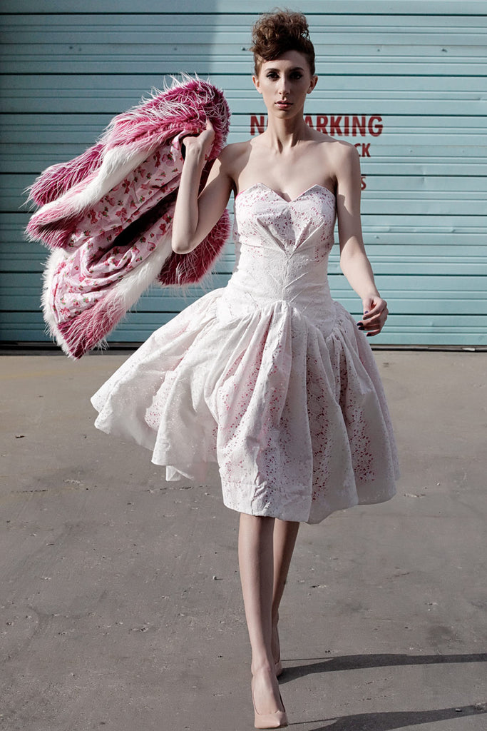 pink dress with white lace