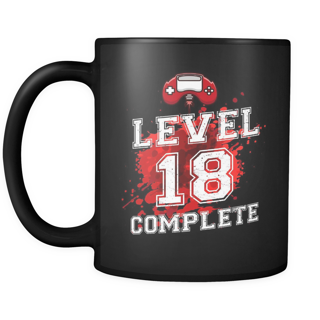 Level 18 Complete 18th Birthday Mug In Black Otzi Shirts