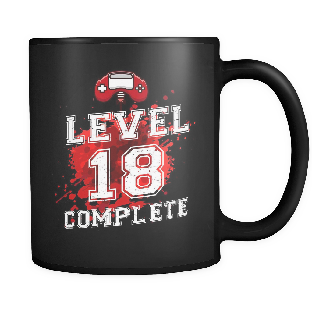 Level 18 Complete 18th Birthday Mug In Black Otzi Shirts