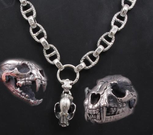 lion tiger king skull 925 sterling solid silver mens necklace chain