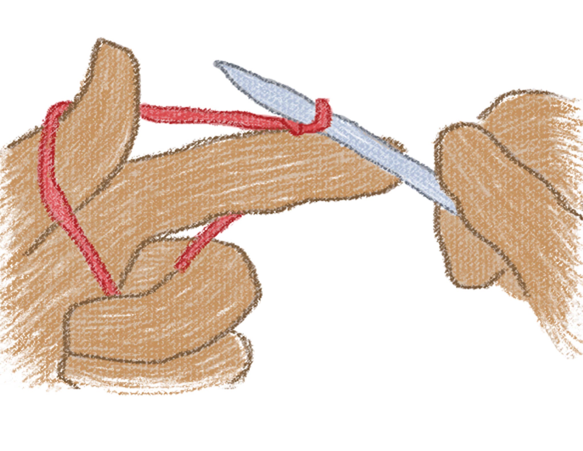 illustration of a slip not on the right needle with the yarn held in the left hand
