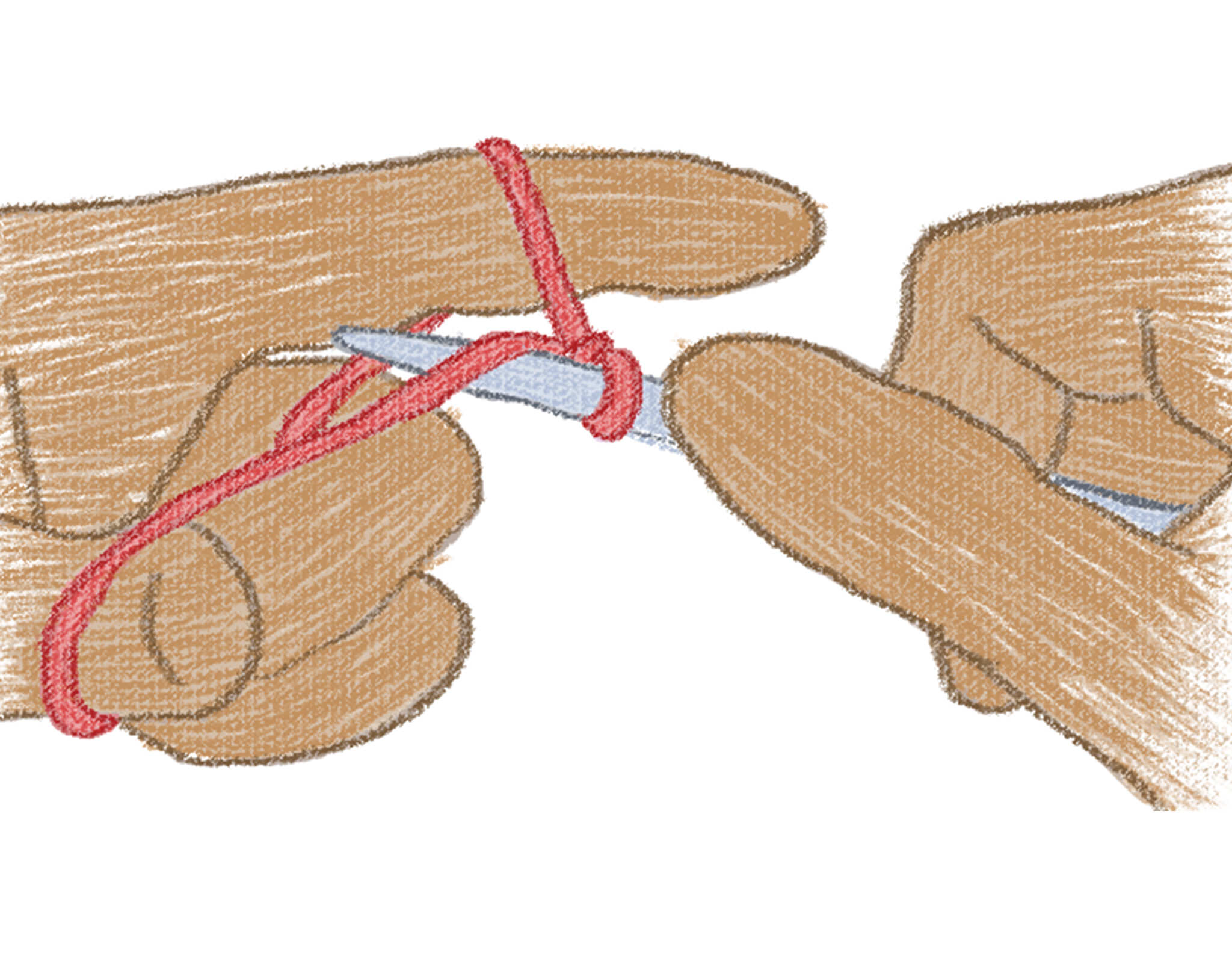 illustration of bringing the needle under the yarn on the index finger