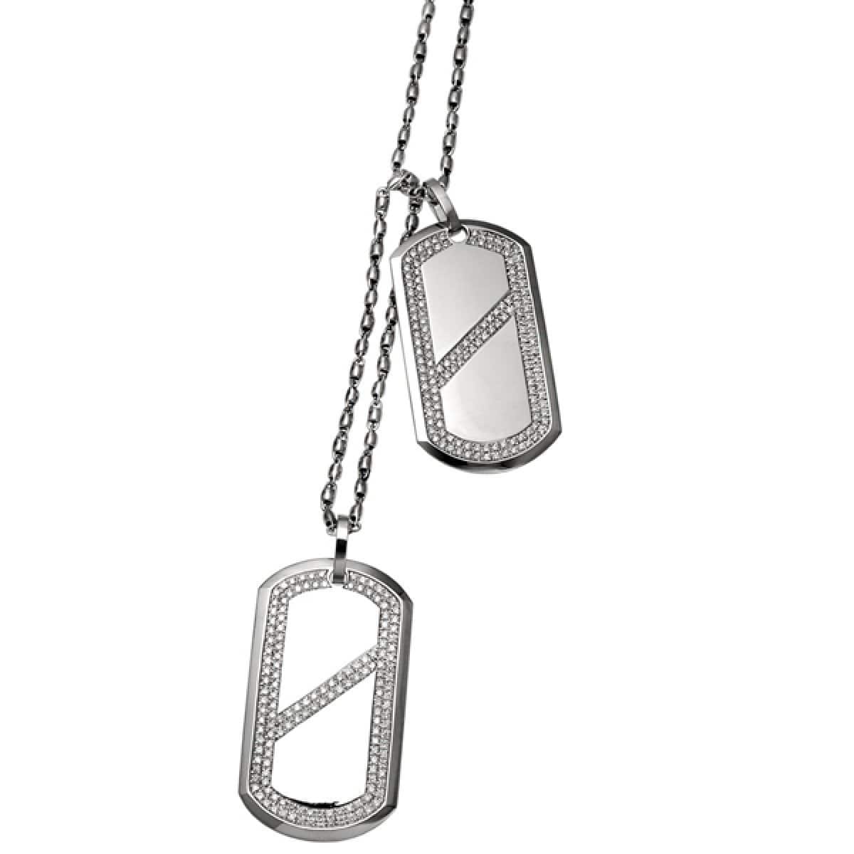 Dog Tags in 18-Karat Solo White Gold With Princess Cut Diamonds - Cust