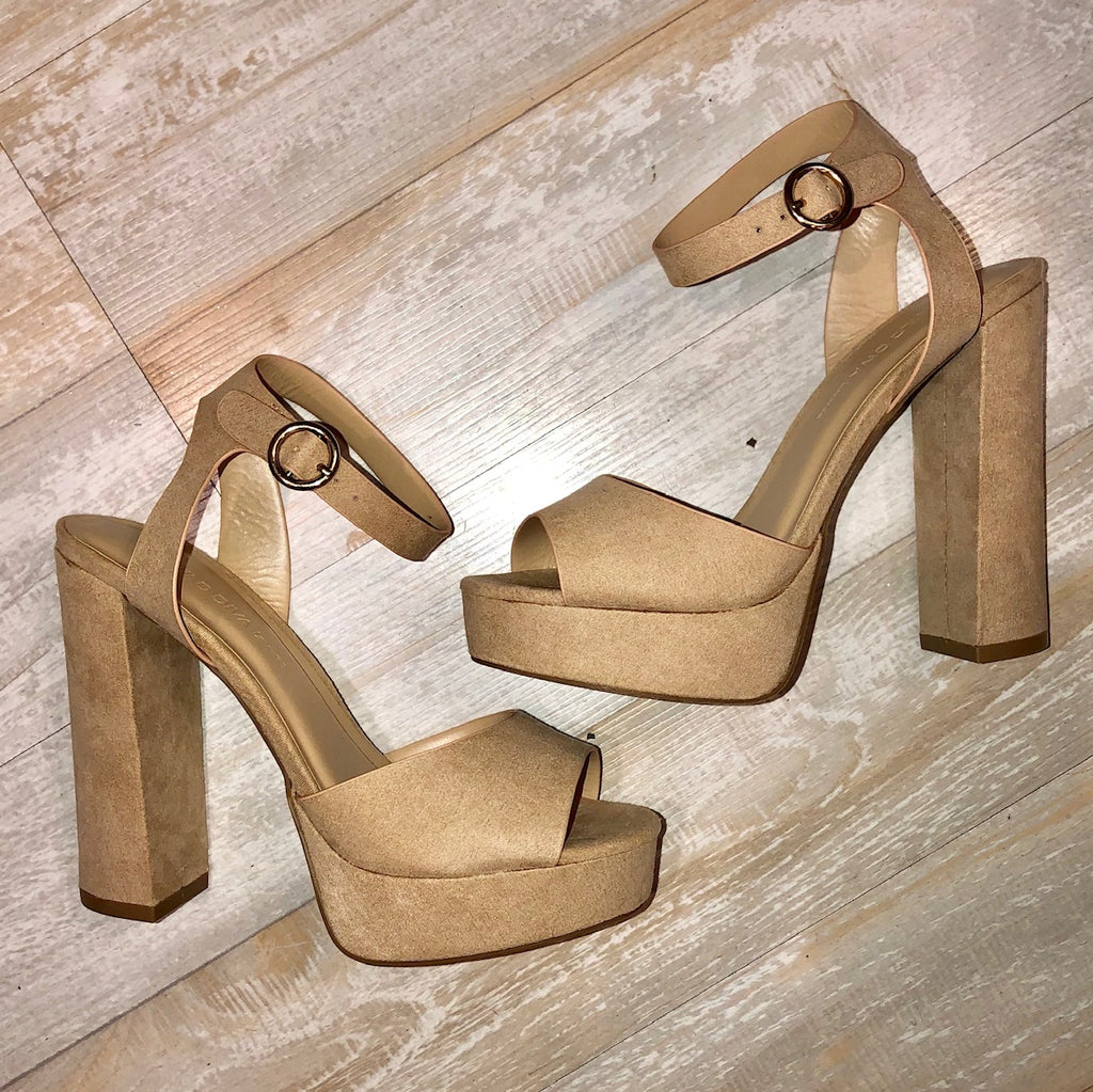 Natural Faux Suede Platform Heels 