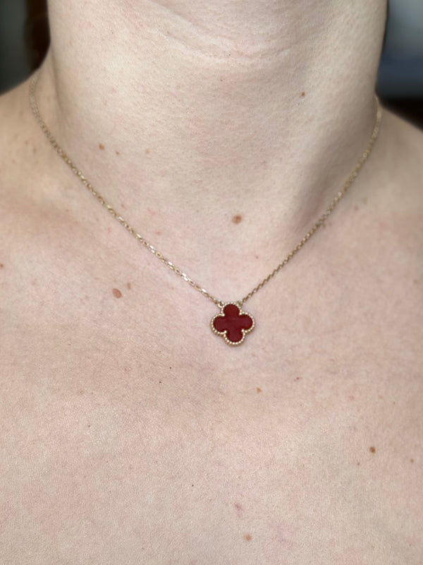 18k Gold Red 4-Leaf Clover Pendant 25mm | Bella&Holly Jewelry