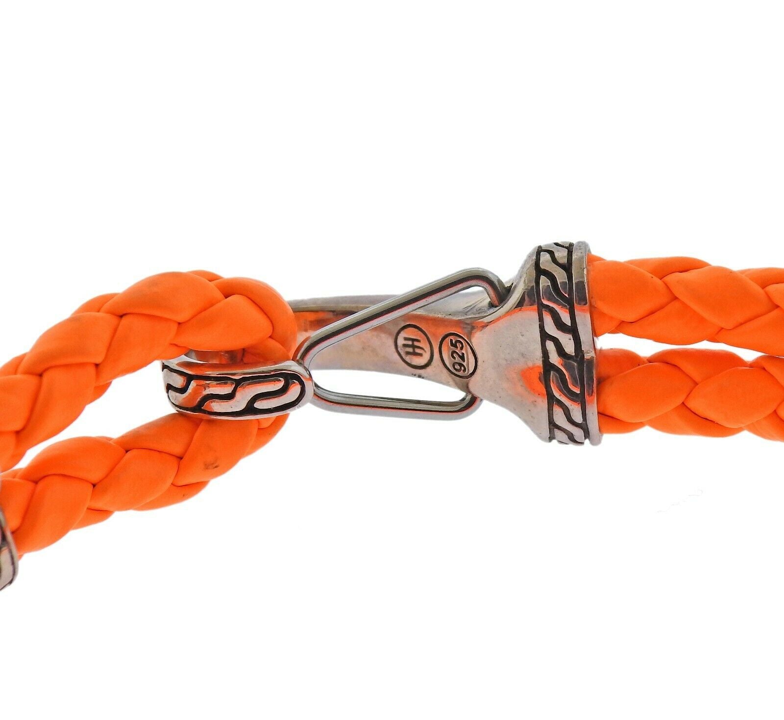John Hardy Silver Orange Leather Braided Bracelet