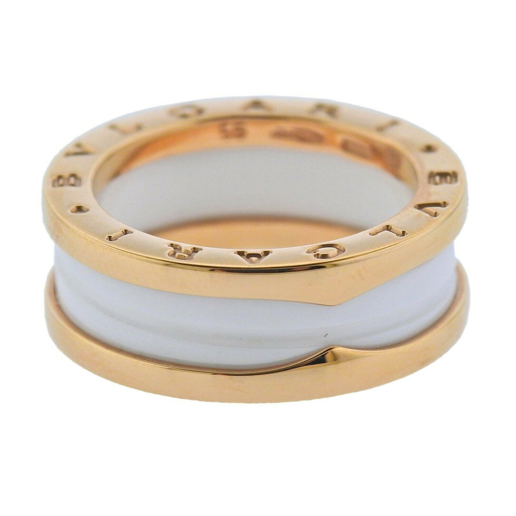 Bvlgari Bulgari B Zero1 Rose Gold White Ceramic Band Ring 55