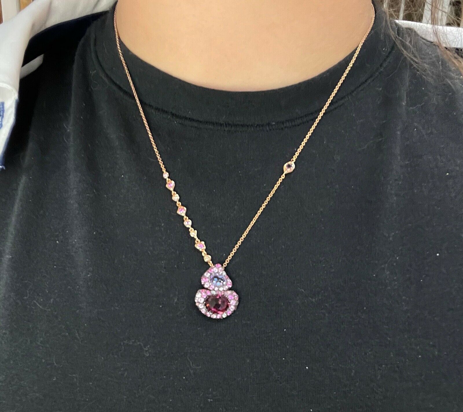 Bucherer Rose Gold Diamond Rhodolite Amethyst Sapphire Pendant Necklace