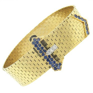 Retro Tiffany & Co Sapphire Diamond 14k Gold Buckle Bracelet