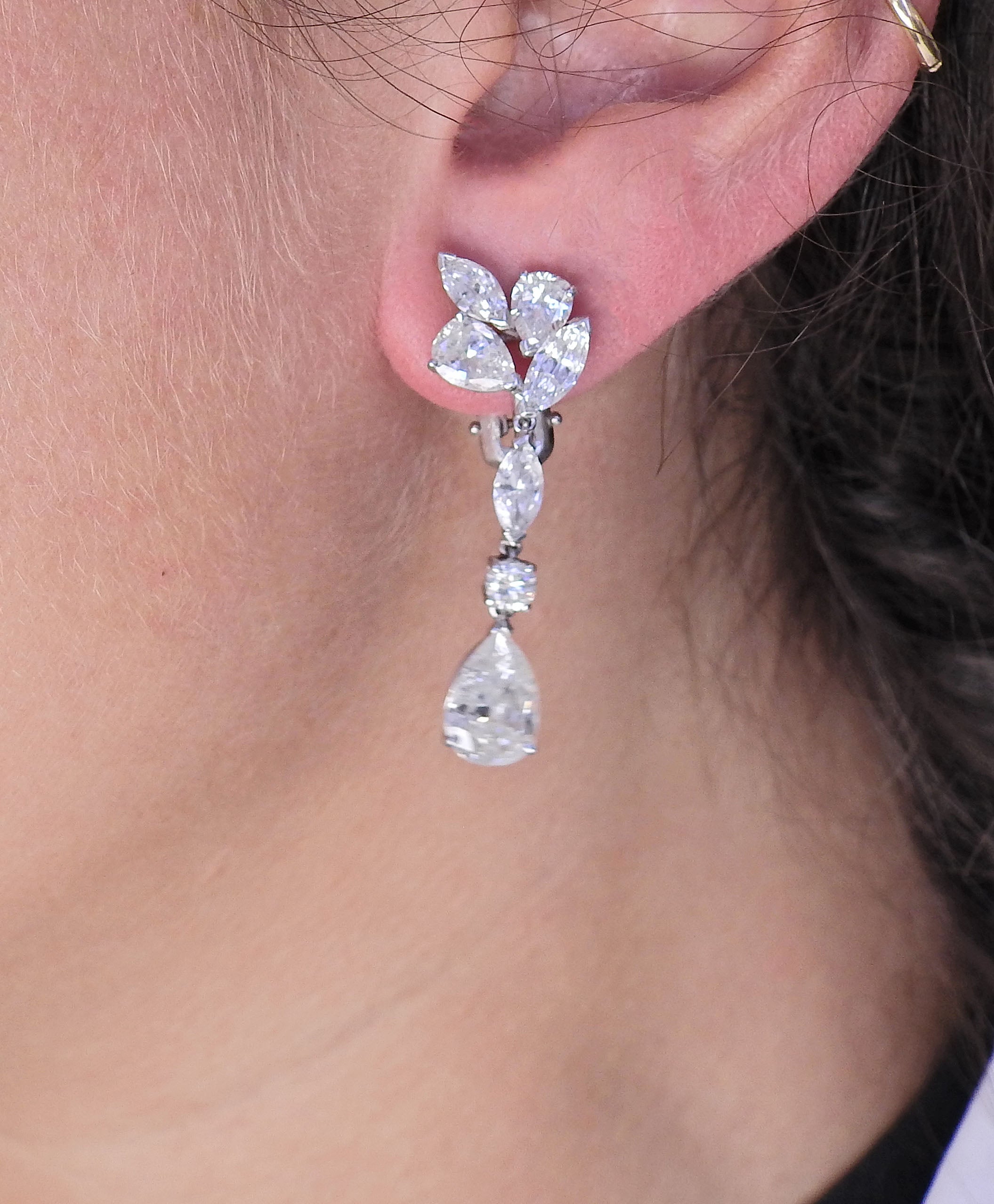 Mid Century 7 Carat Diamond Platinum Drop Earrings