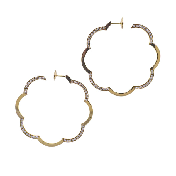 Chanel Camellia Diamond Gold Hoop Earrings