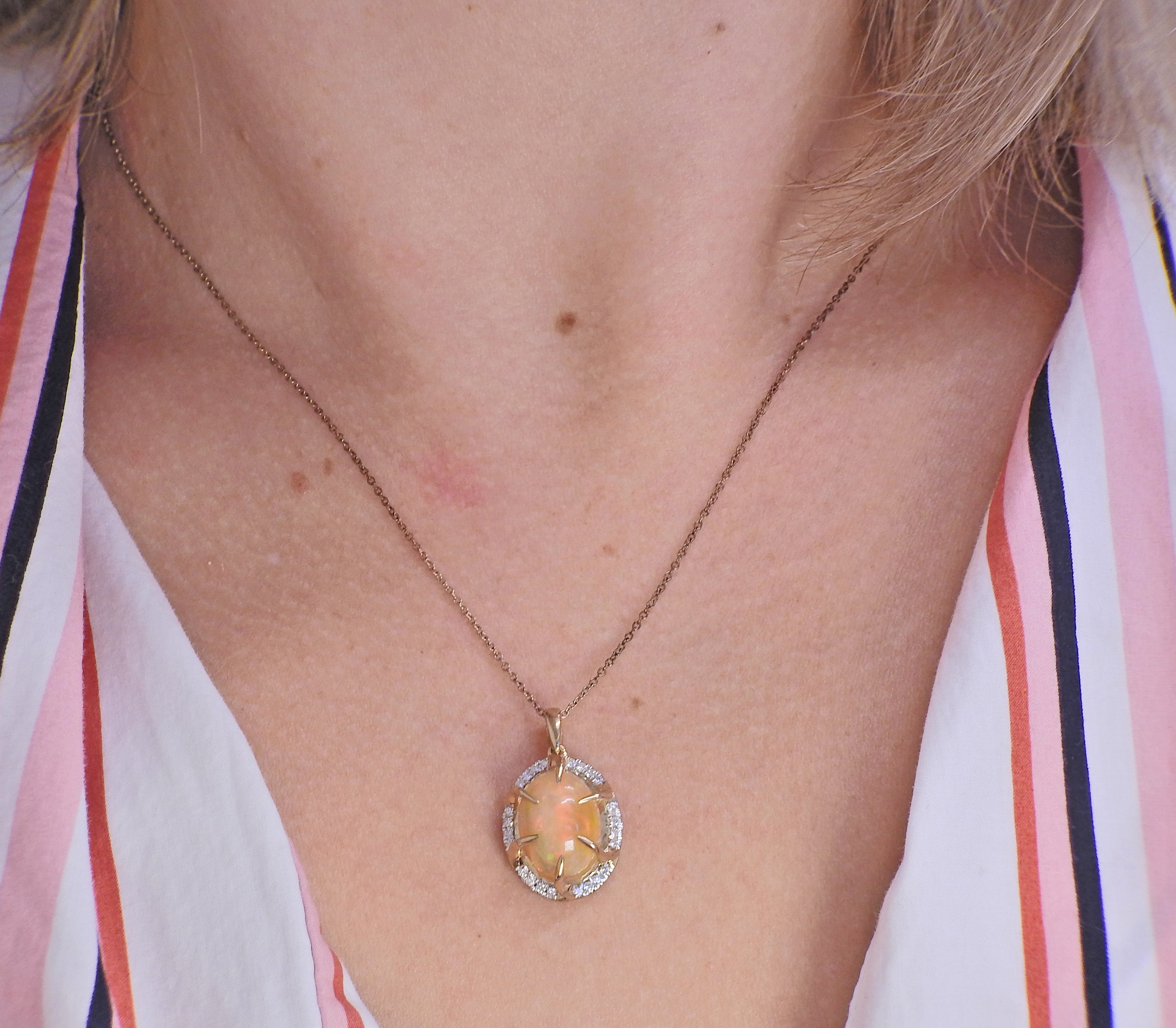 Kallati Opal Diamond Gold Pendant Necklace