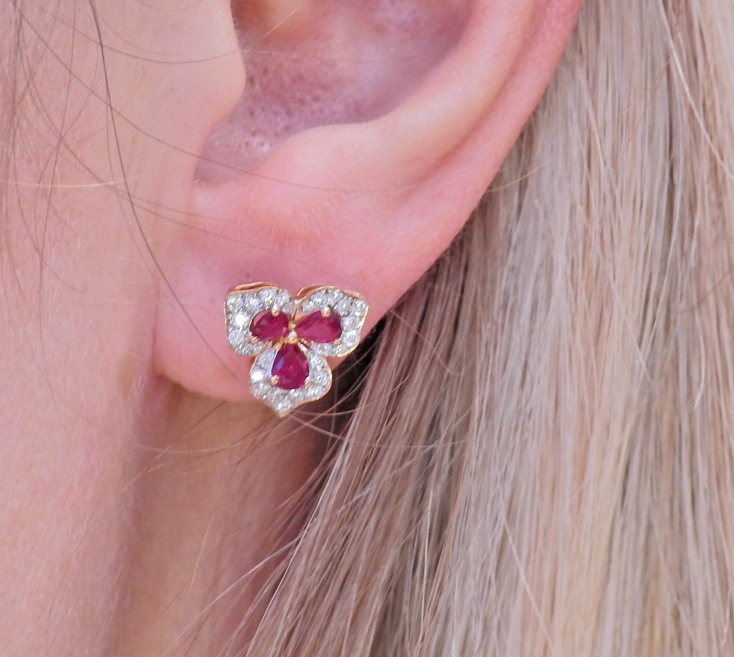 Kallati Ruby Diamond Rose Gold Flower Earrings