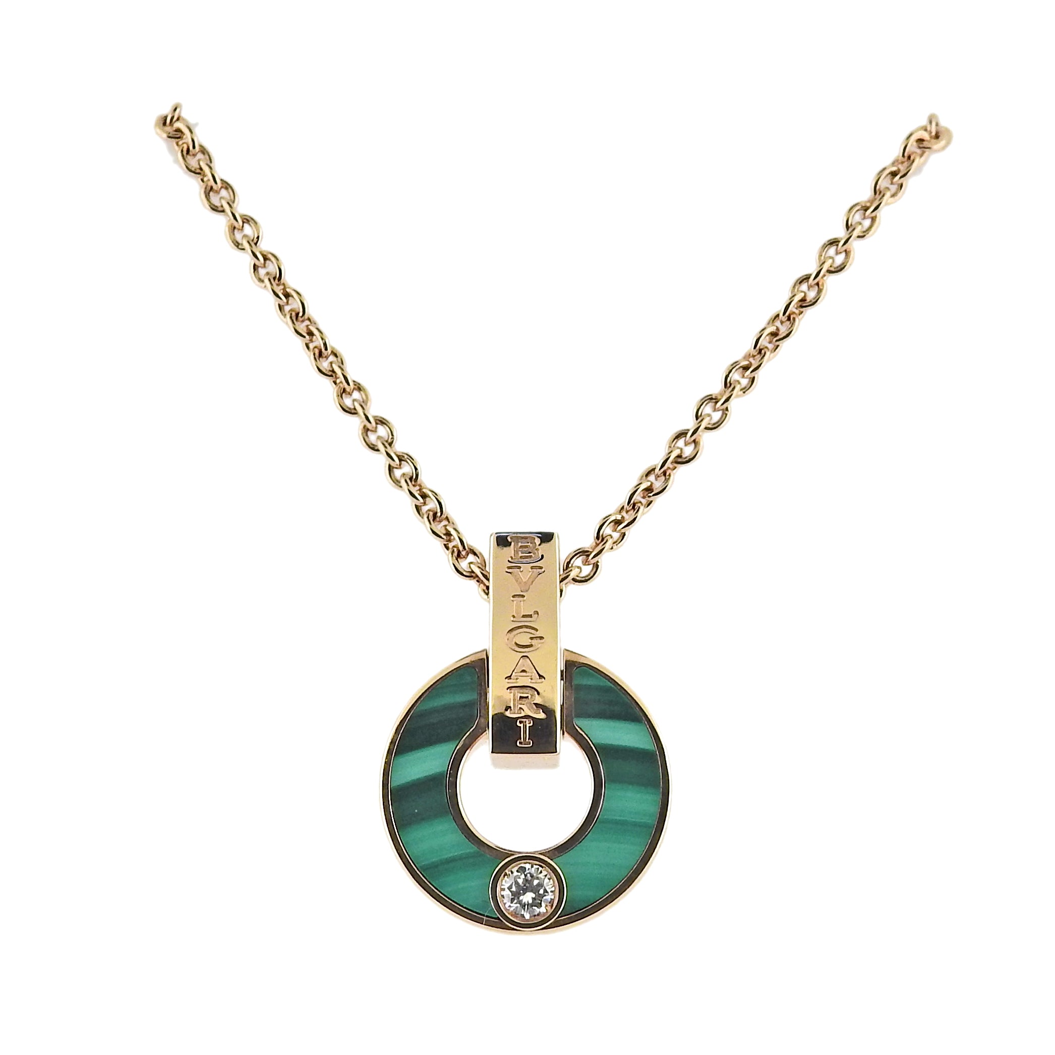 Bulgari Malachite Diamond Rose Gold Pendant Necklace – Oak Gem