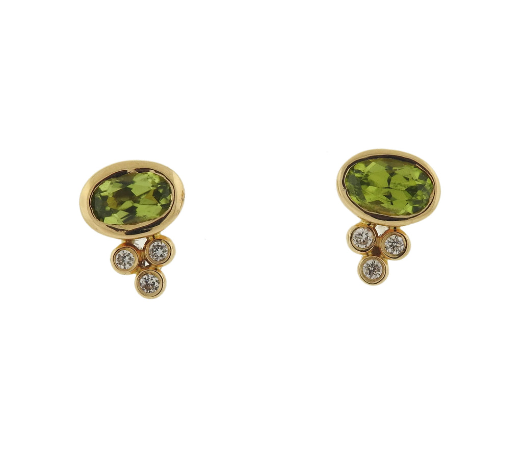 Temple St. Clair 18k Gold Classic Peridot Diamond Stud Earrings