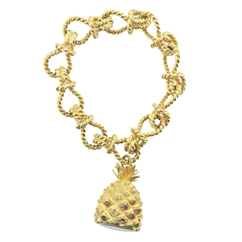 Verdura Gold Pineapple Pendant Watch Bracelet