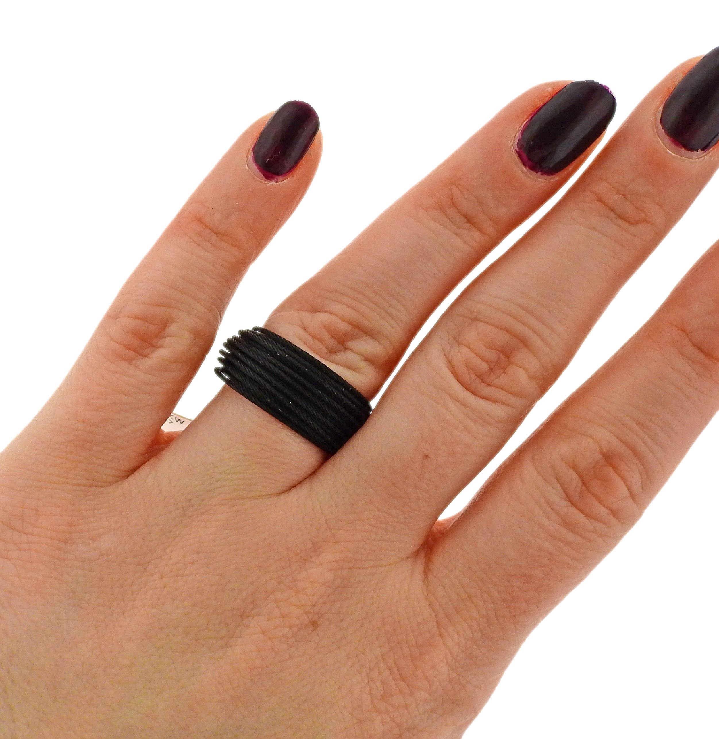 Alor Gold Steel Black Cable Ring