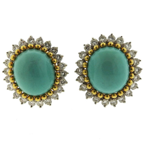 1960s Gold Turquoise Diamond Earrings | Oakgem | Vintage and Designer ...