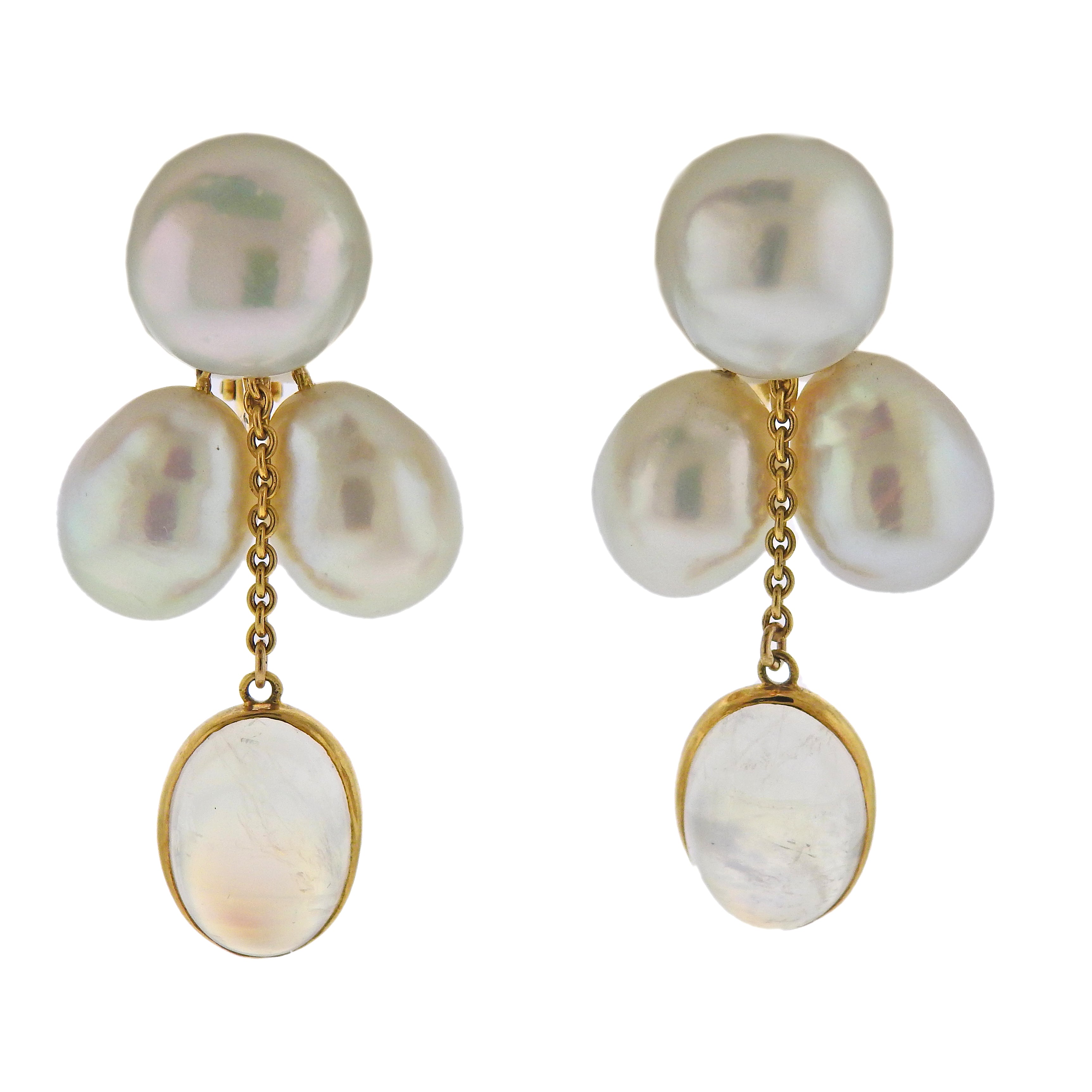 Assael Prince Dimitri South Sea Pearl 17ctw Moonstone Gold Drop Earrin ...